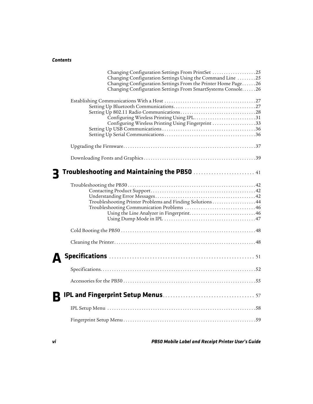 Intermec manual Specifications Accessories for the PB50 