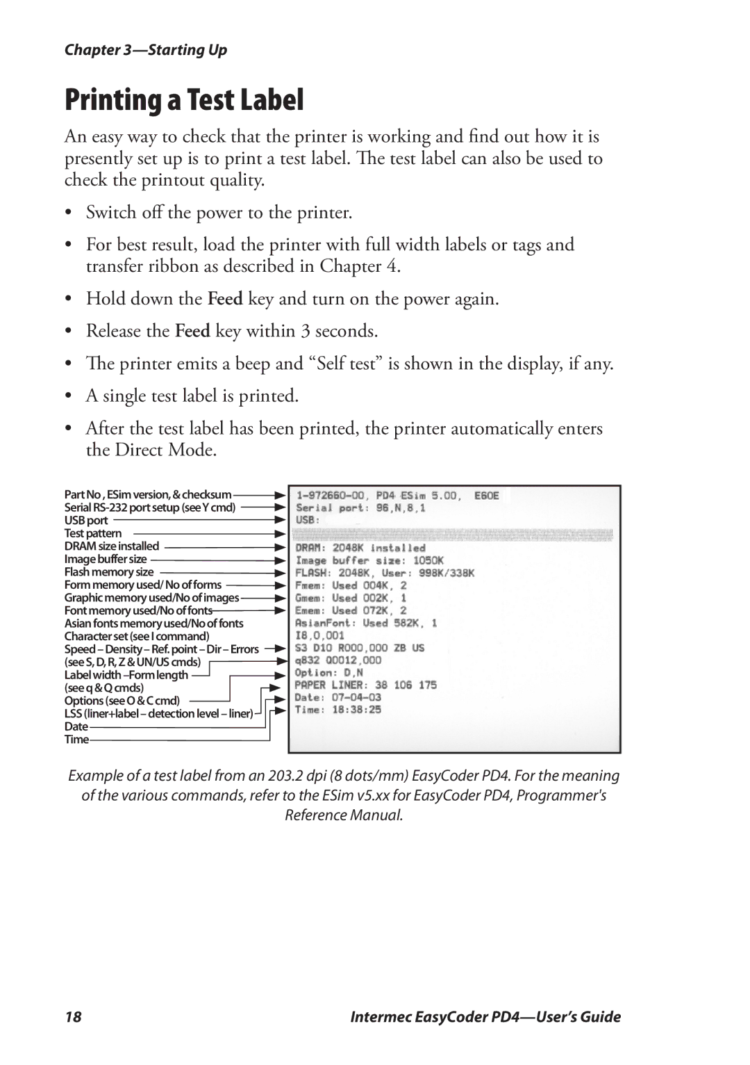 Intermec PD4 manual Printing a Test Label 