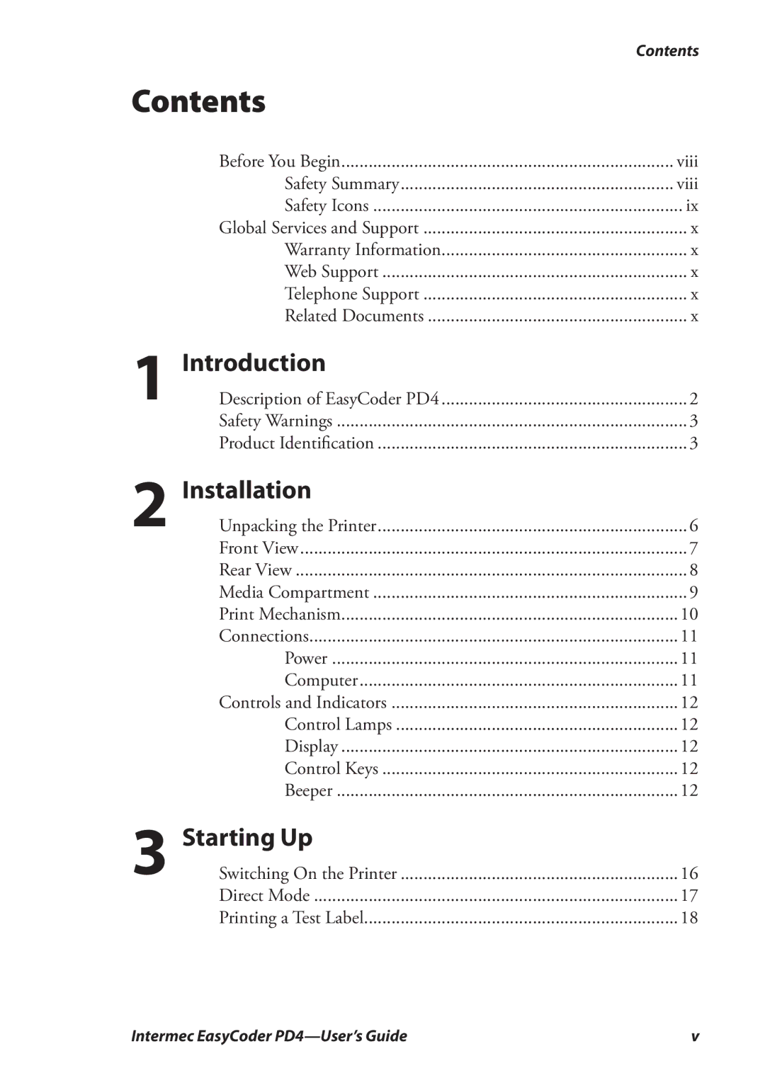 Intermec PD4 manual Contents 