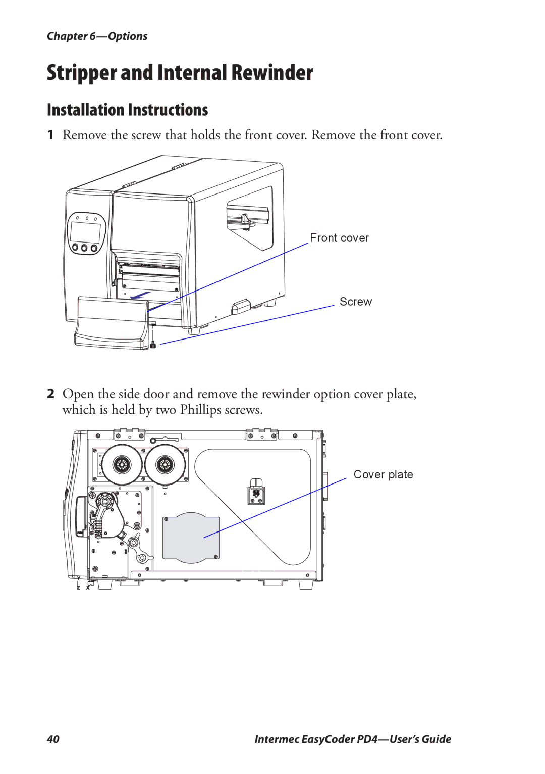 Intermec PD4 manual Stripper and Internal Rewinder, Installation Instructions 