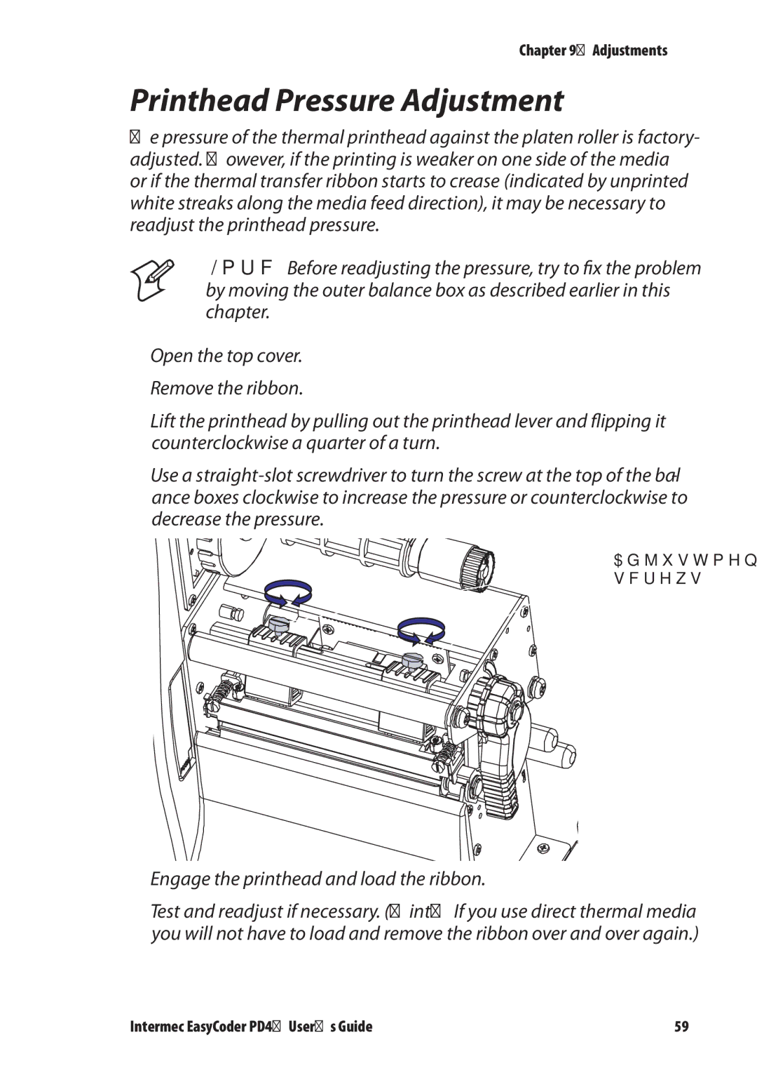 Intermec PD4 manual Printhead Pressure Adjustment 