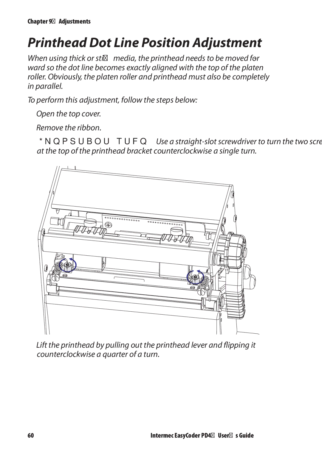 Intermec PD4 manual Printhead Dot Line Position Adjustment 