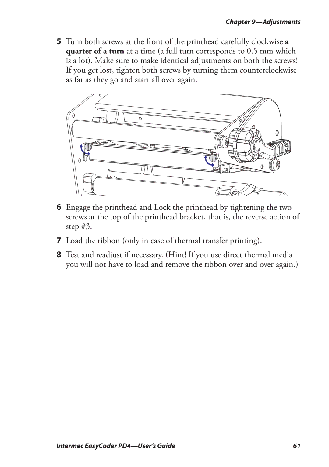 Intermec PD4 manual Adjustments 