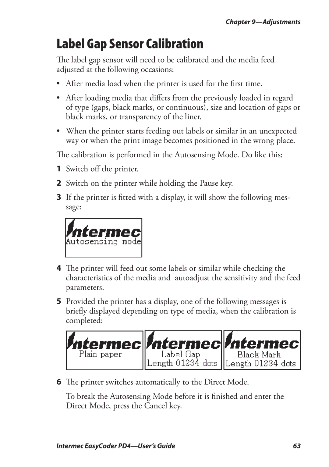 Intermec PD4 manual Label Gap Sensor Calibration 