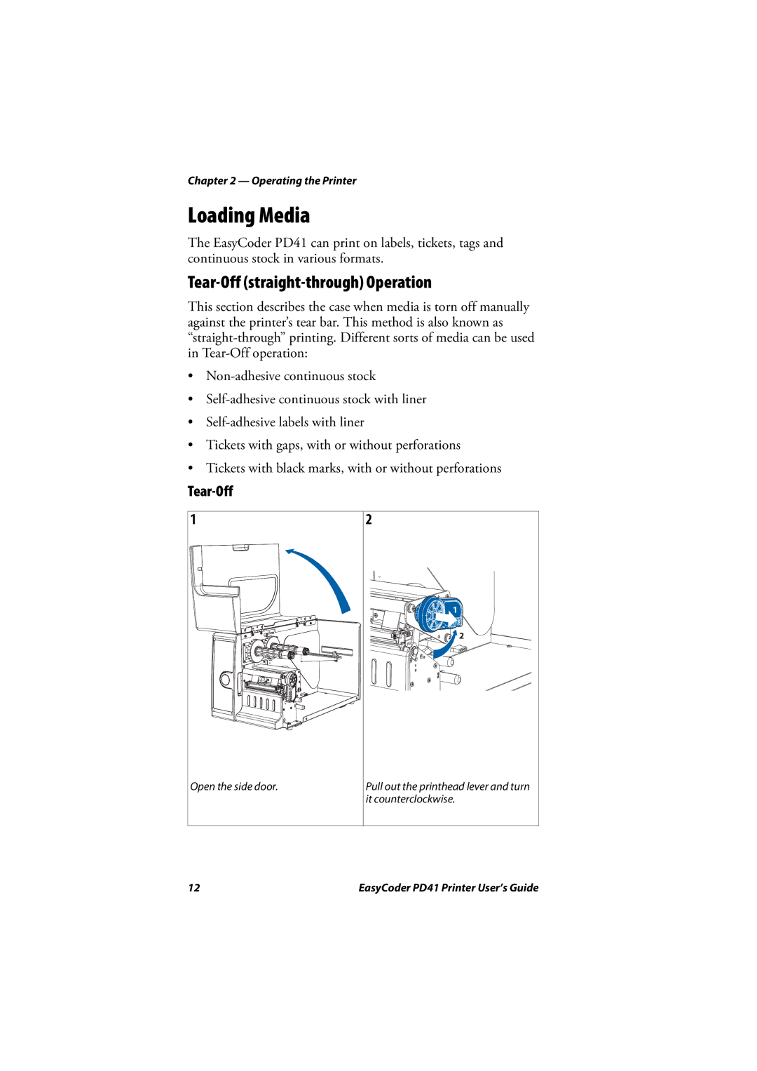 Intermec PD41 manual Loading Media, Tear-Off straight-through Operation 