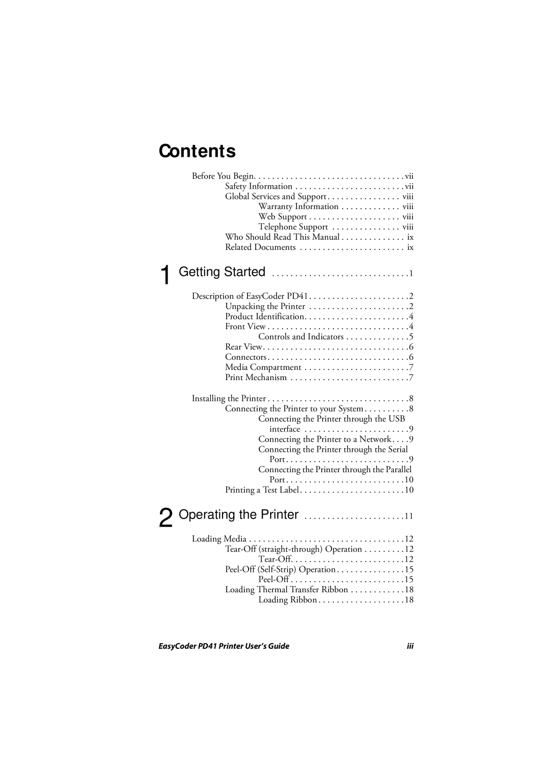 Intermec PD41 manual Contents 