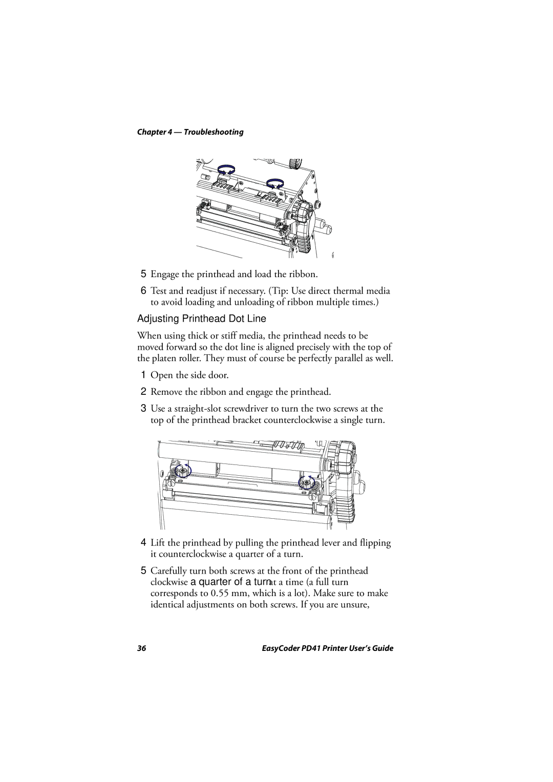 Intermec PD41 manual Adjusting Printhead Dot Line 