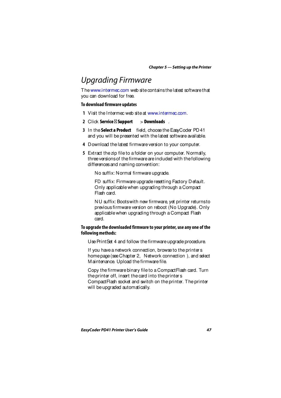 Intermec PD41 manual Upgrading Firmware 