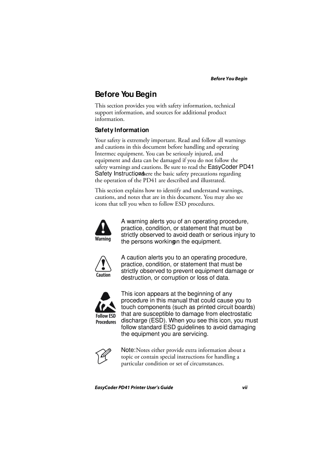 Intermec PD41 manual Before You Begin, Safety Information 