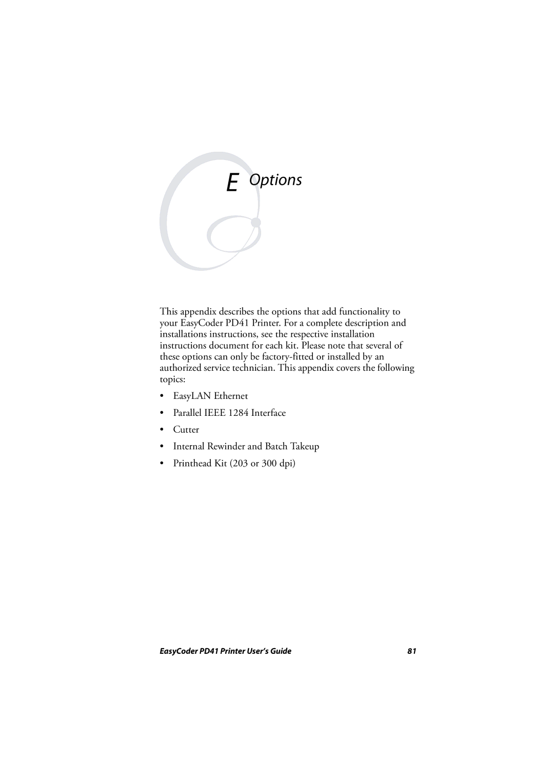 Intermec PD41 manual Options 