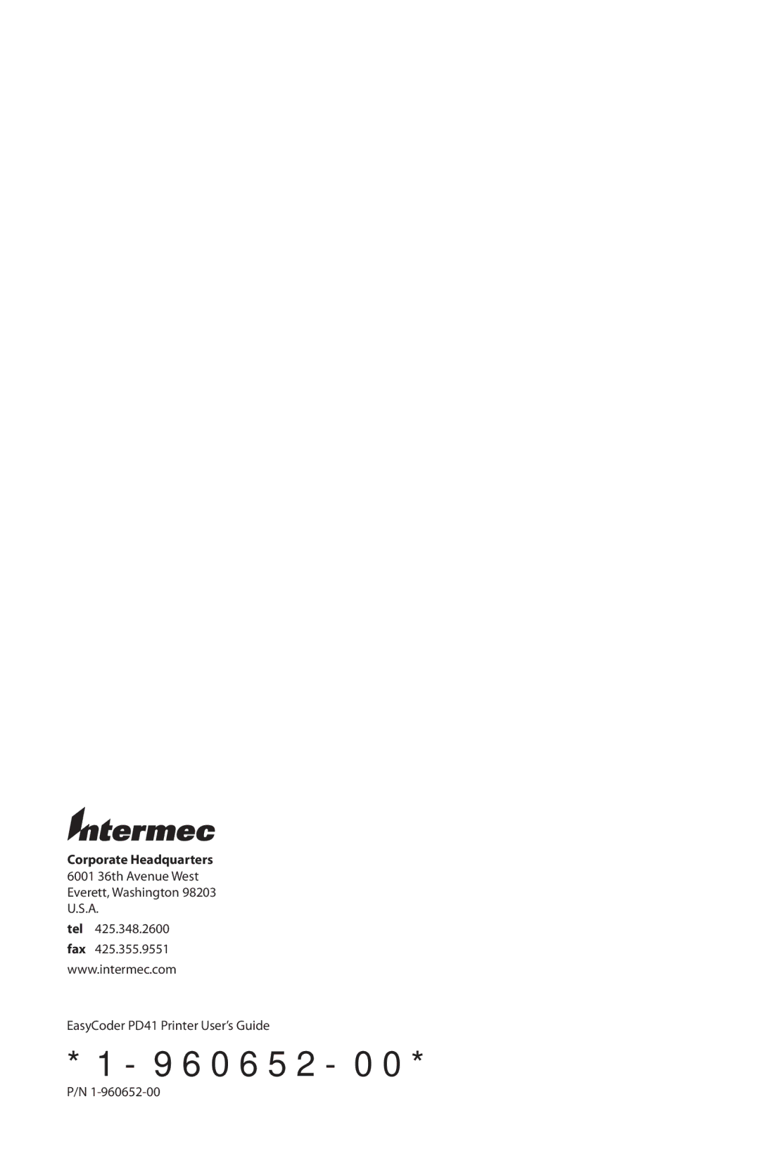 Intermec PD41 manual 960652-00 