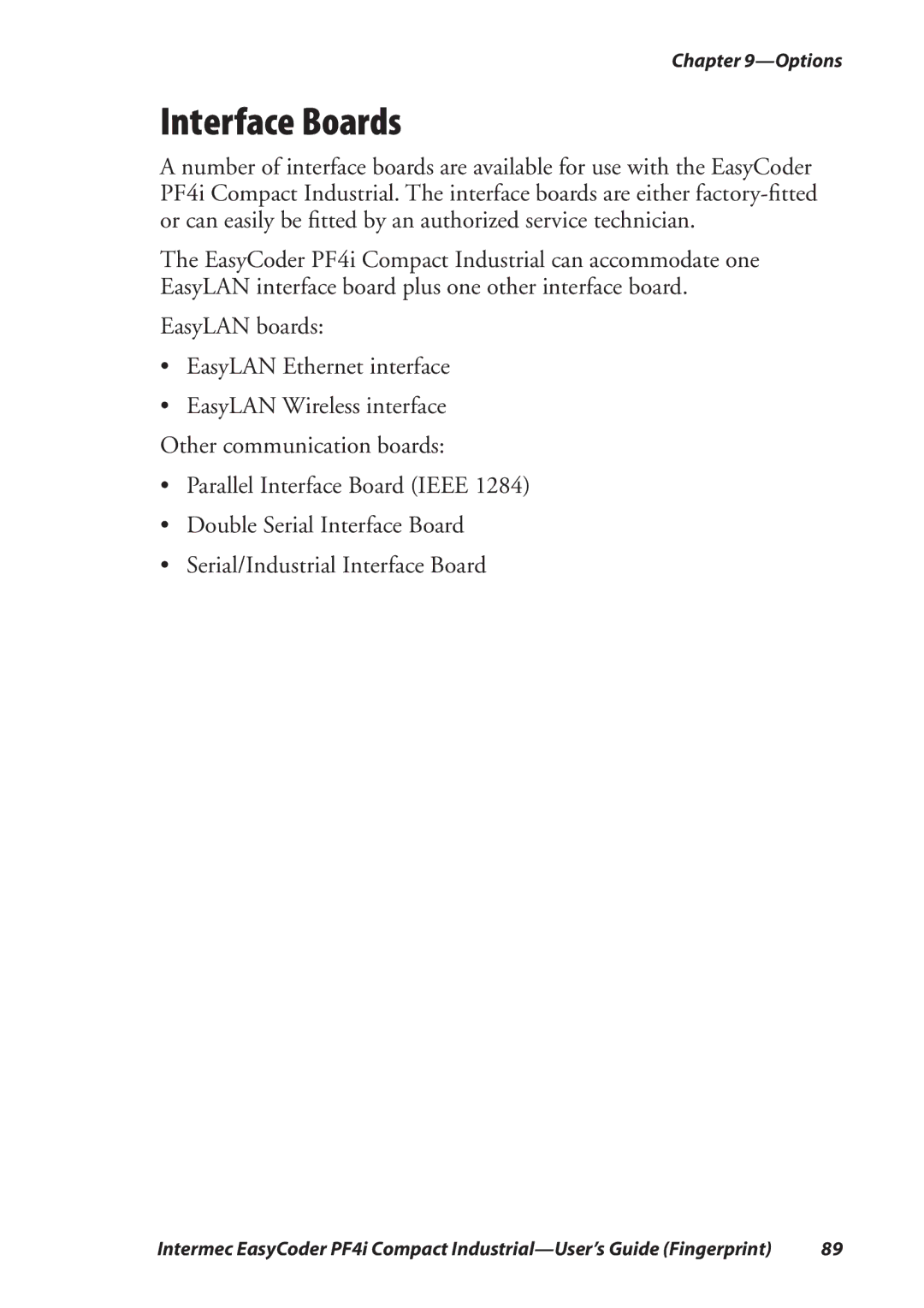 Intermec PF4I manual Interface Boards 