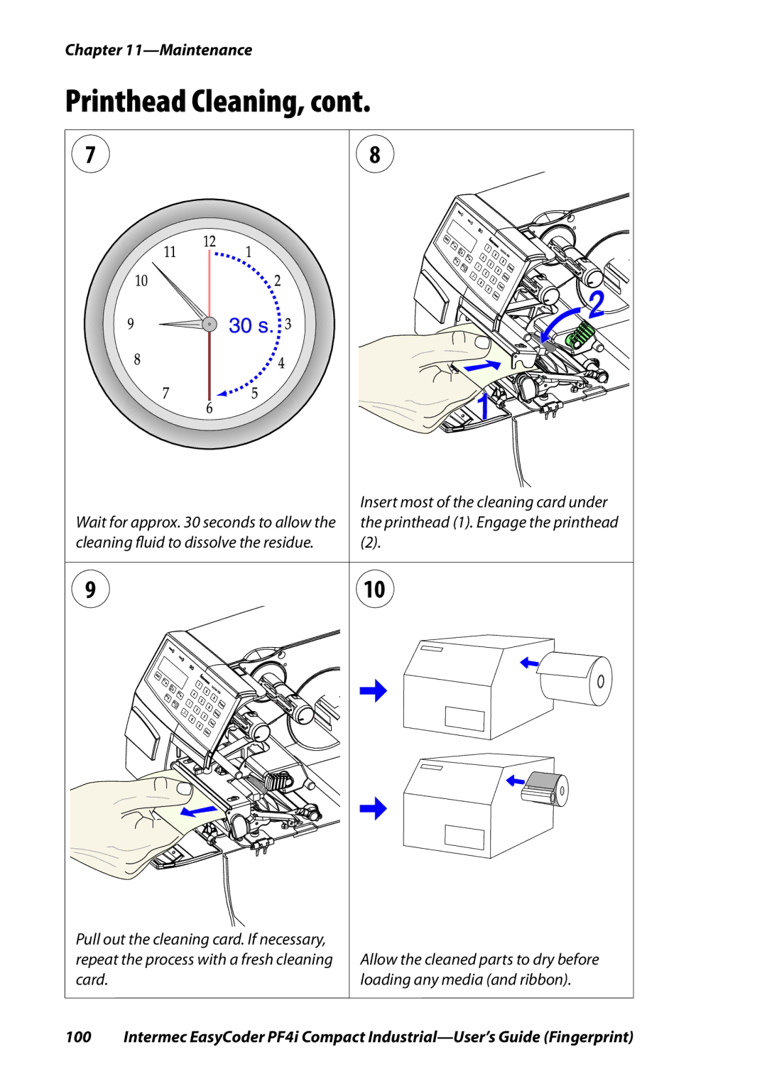 Intermec PF4I manual Insert most of the cleaning card under 