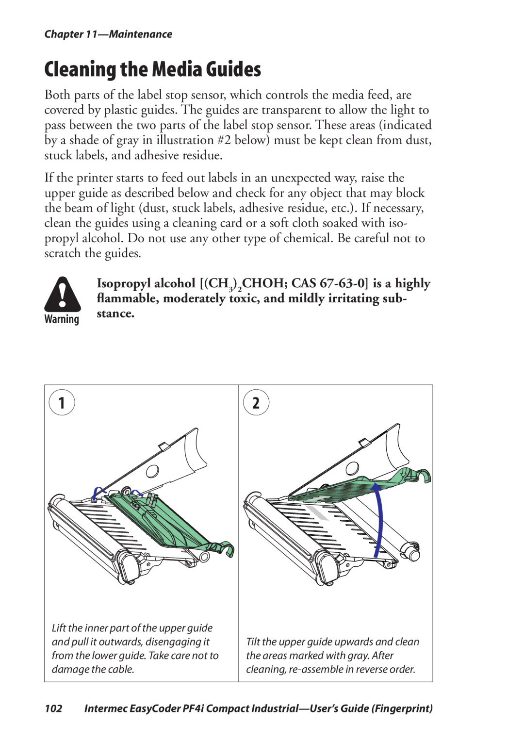 Intermec PF4I manual Cleaning the Media Guides 