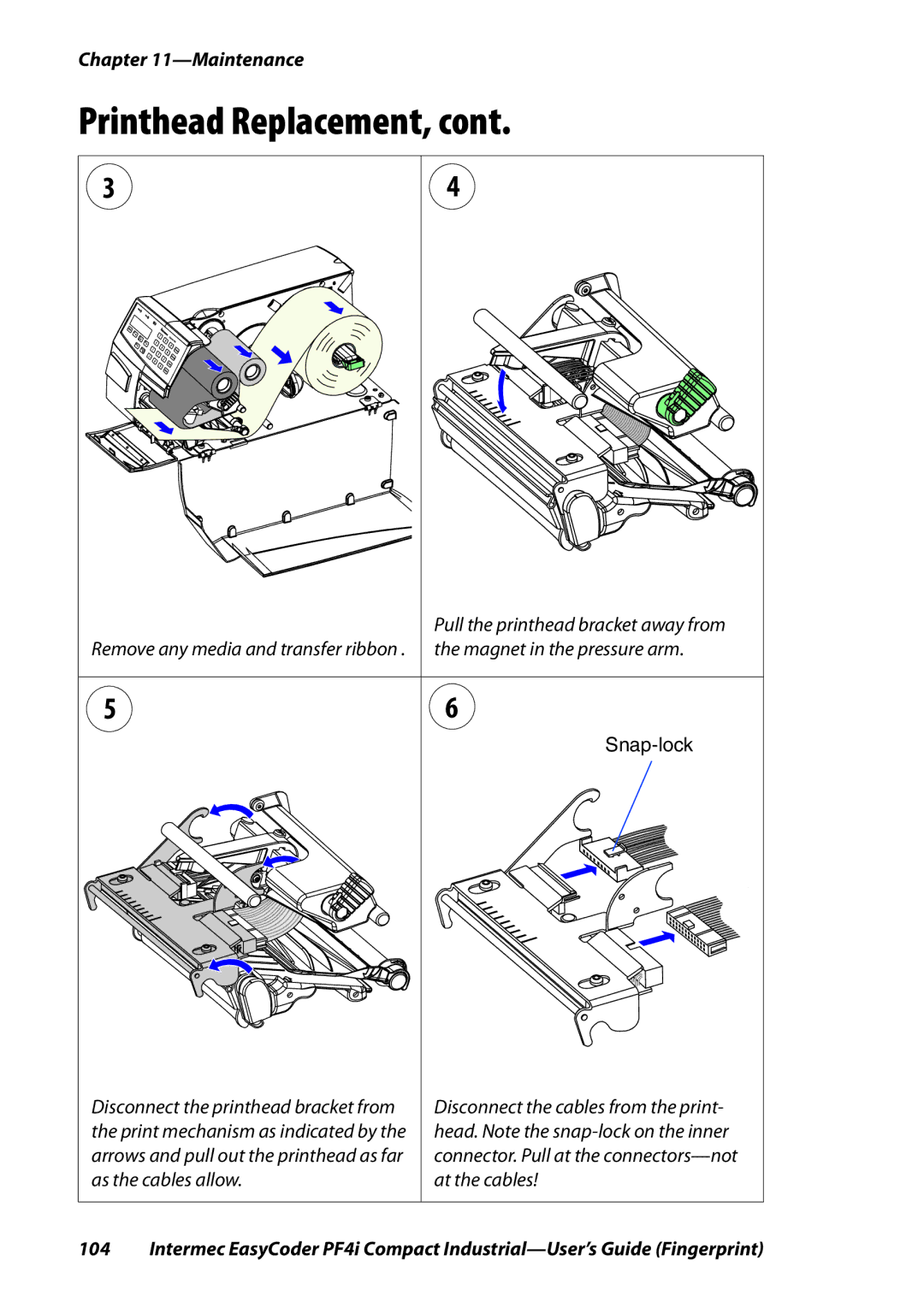 Intermec PF4I manual Printhead Replacement, Snap-lock 