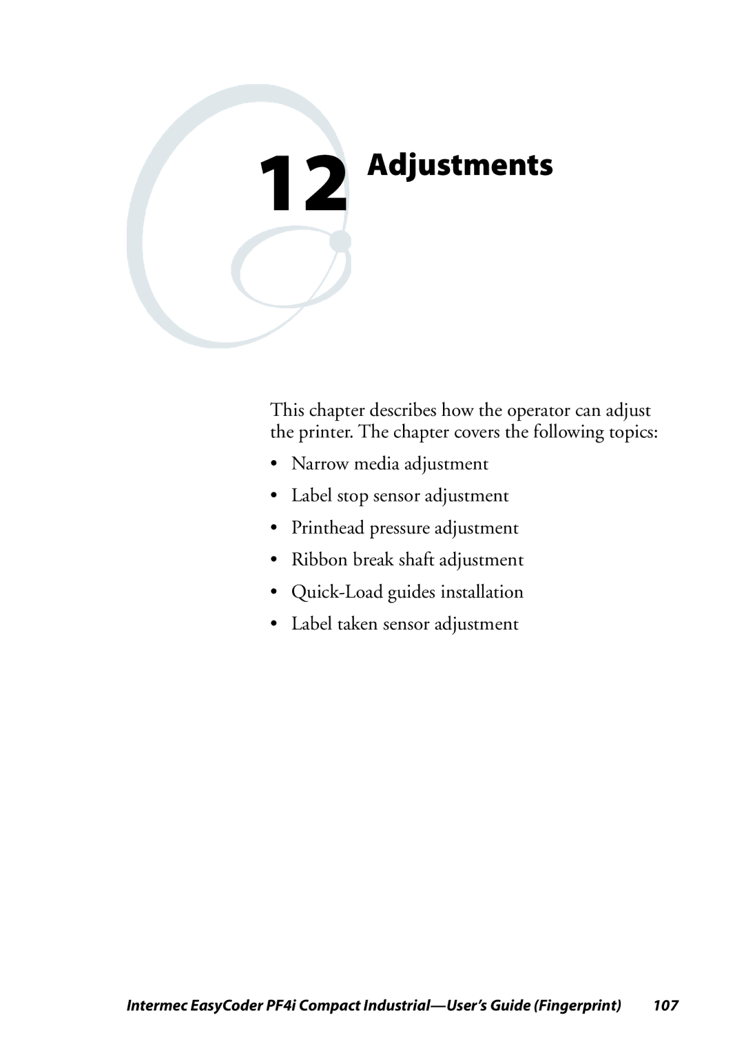 Intermec PF4I manual Adjustments 