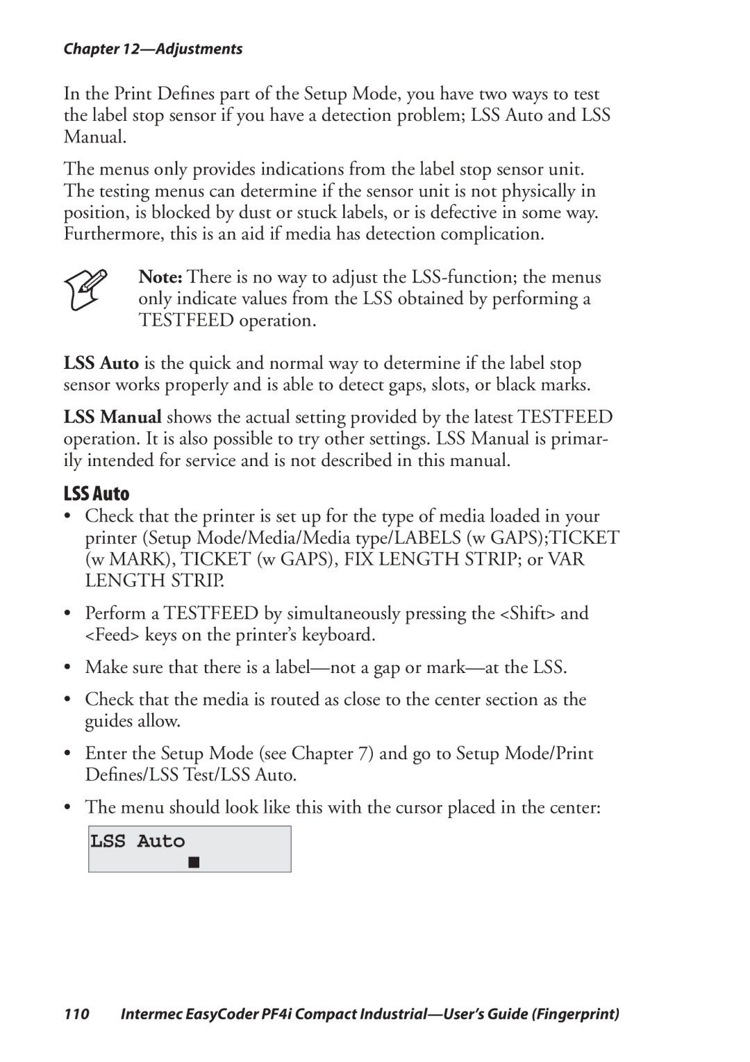 Intermec PF4I manual LSS Auto 