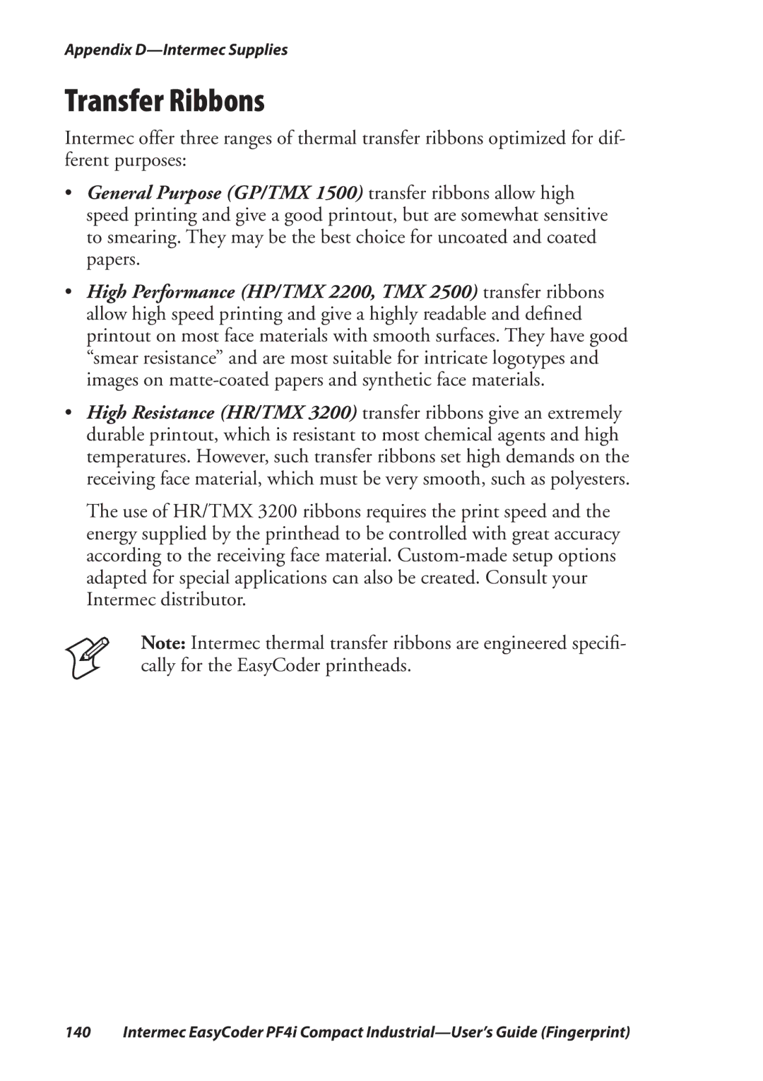 Intermec PF4I manual Transfer Ribbons 