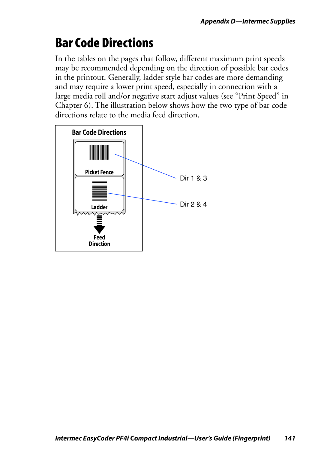 Intermec PF4I manual Bar Code Directions 