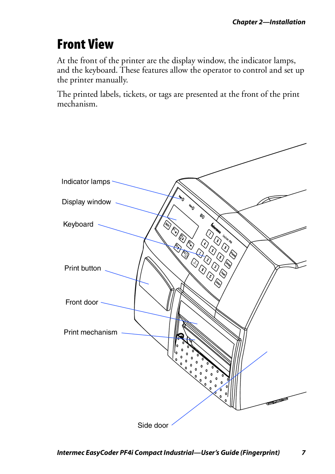 Intermec PF4I manual Front View 