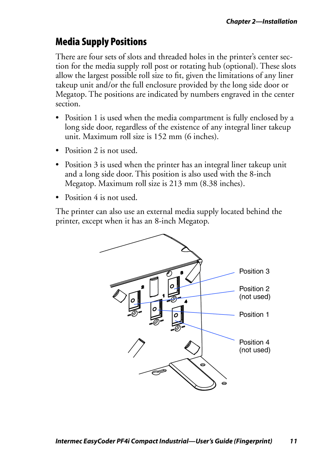 Intermec PF4I manual Media Supply Positions 