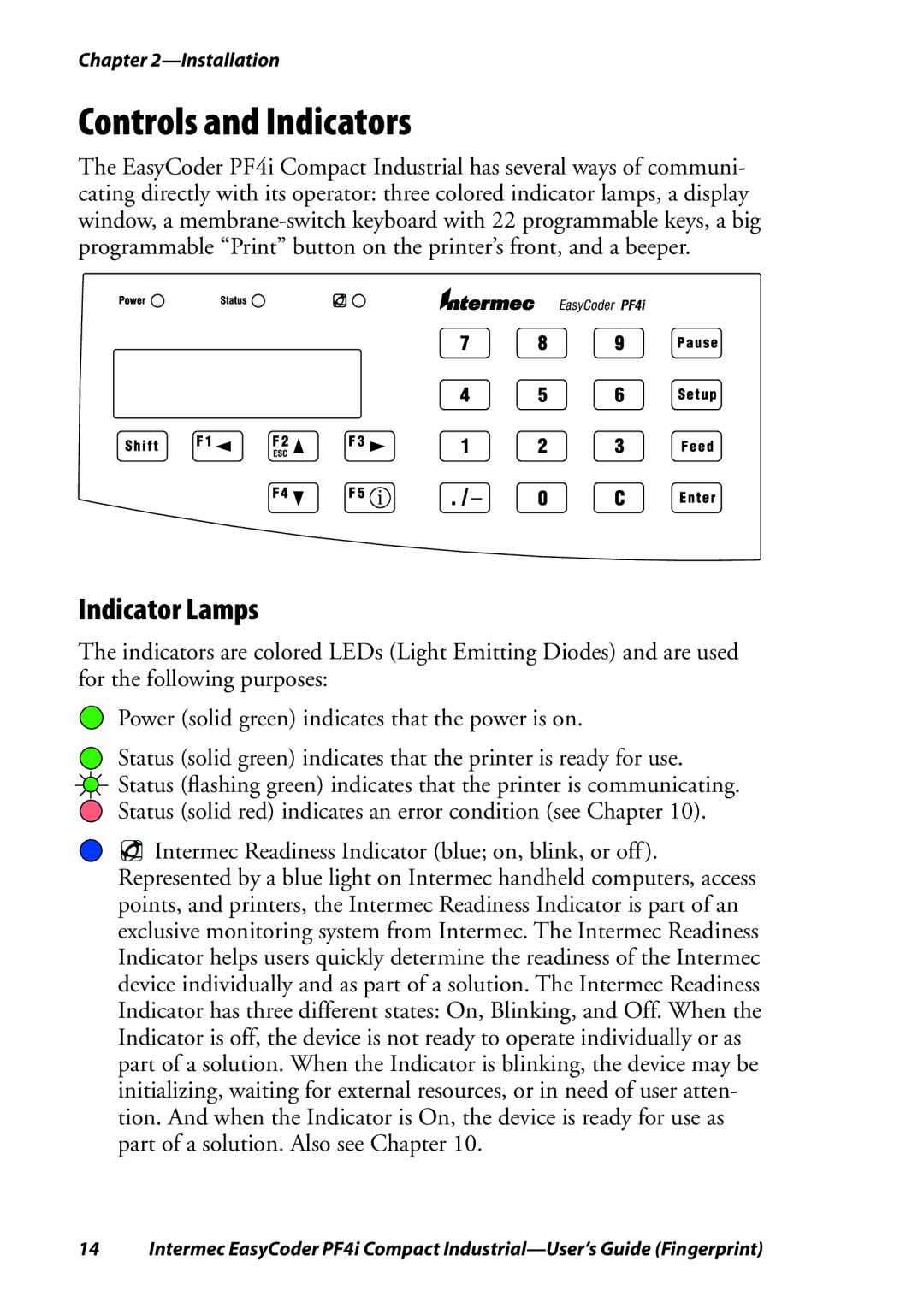 Intermec PF4I manual Controls and Indicators, Indicator Lamps 