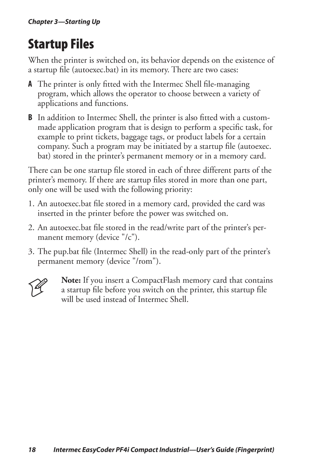 Intermec PF4I manual Startup Files 