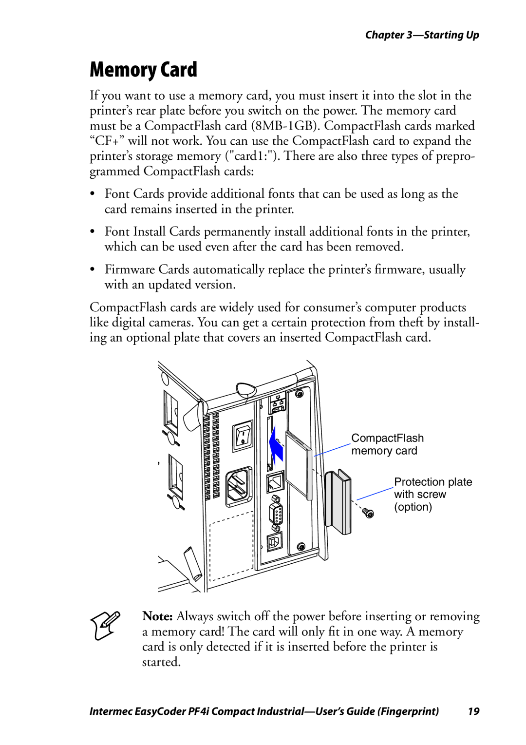 Intermec PF4I manual Memory Card 