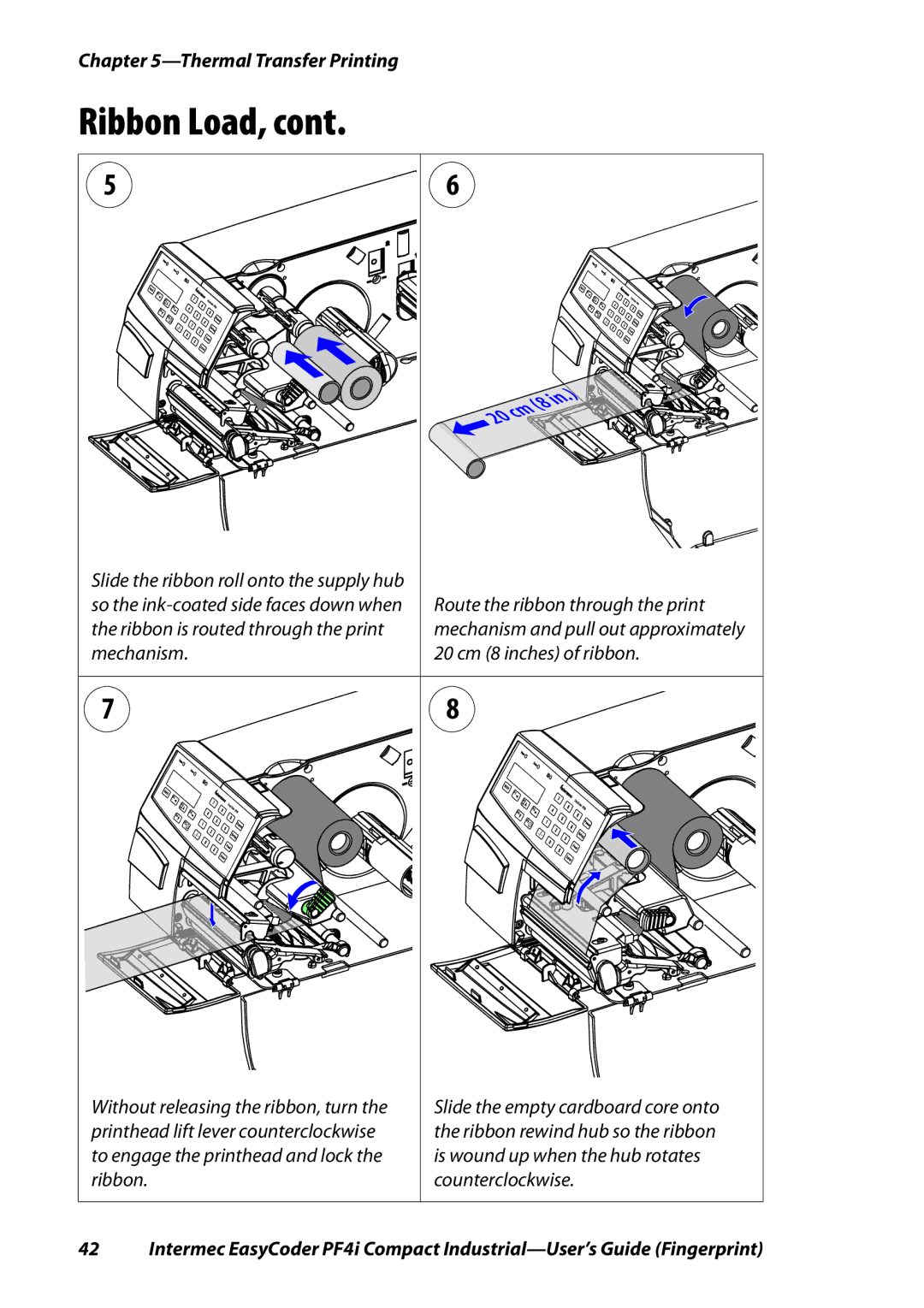 Intermec PF4I manual Route the ribbon through the print 