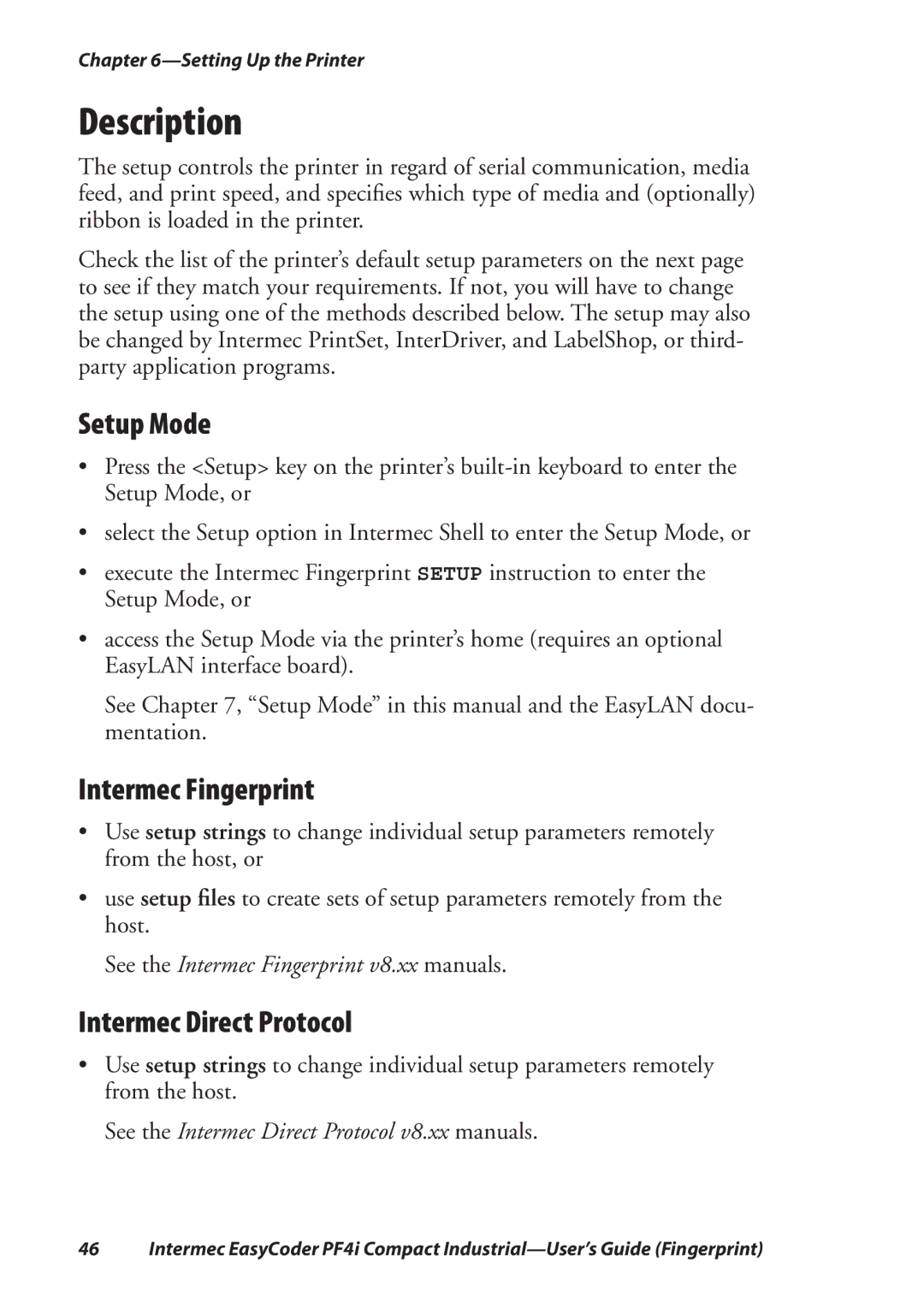 Intermec PF4I manual Description, Intermec Fingerprint, Intermec Direct Protocol 