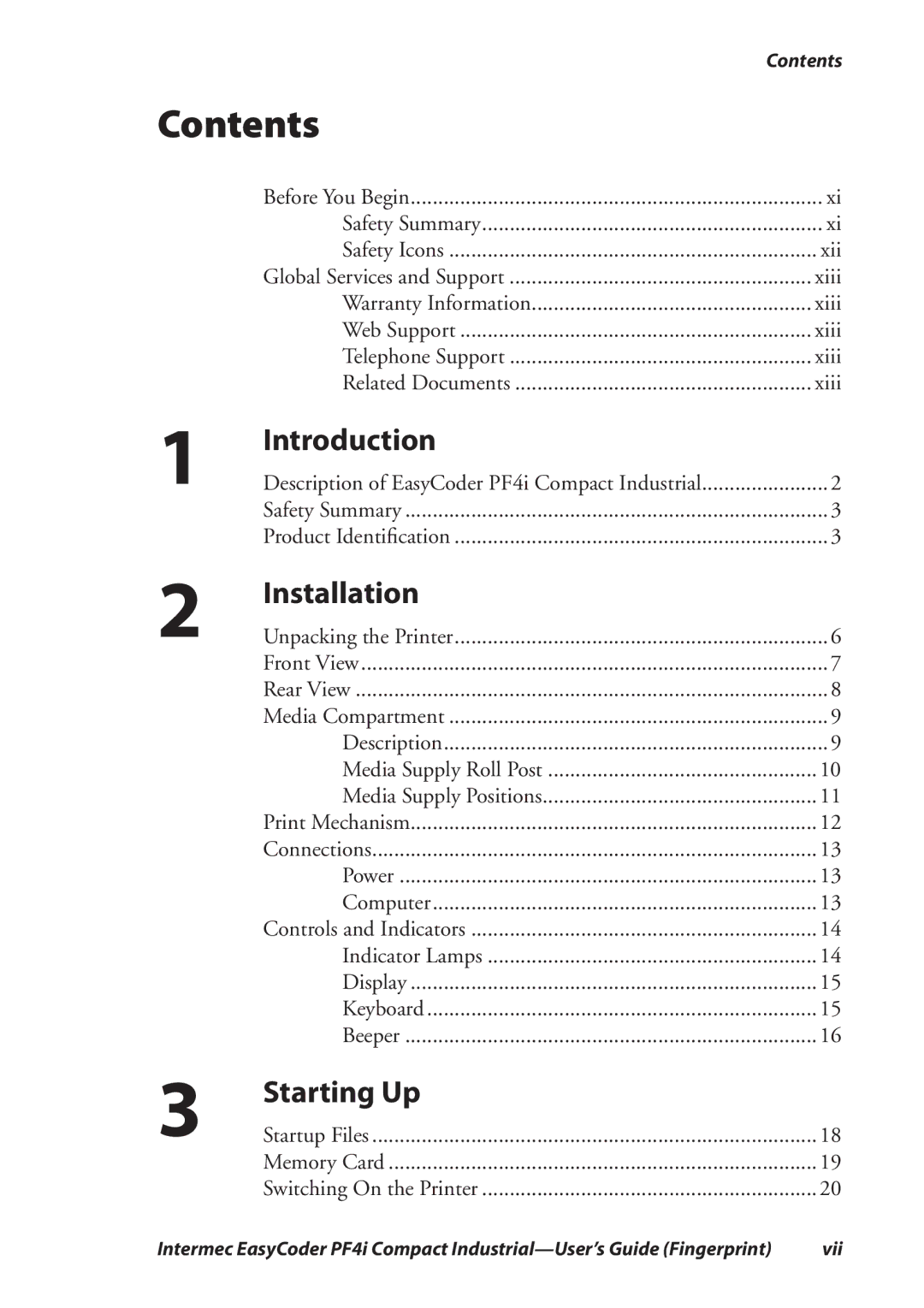 Intermec PF4I manual Contents 