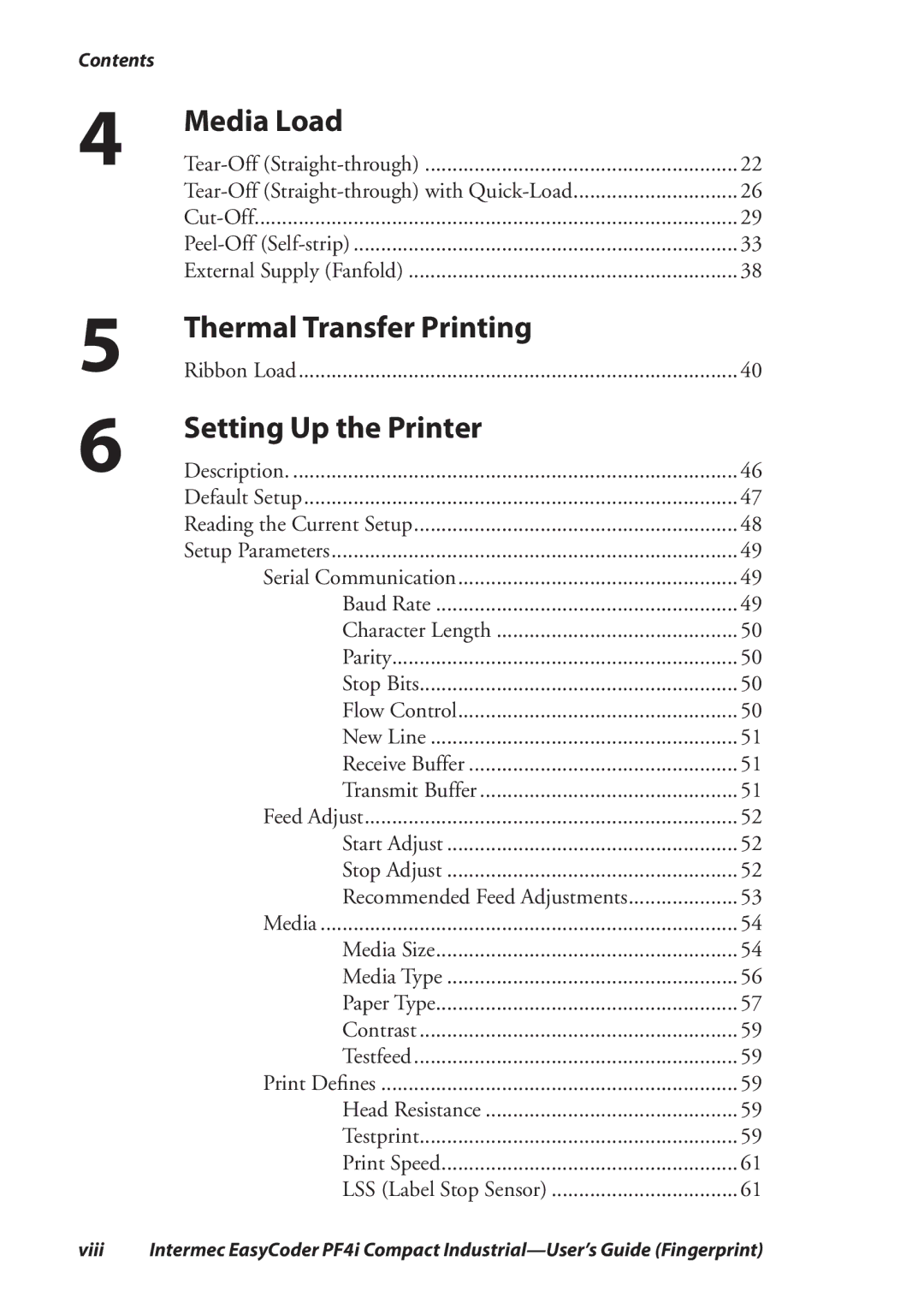 Intermec PF4I manual Media Load, Thermal Transfer Printing, Setting Up the Printer 