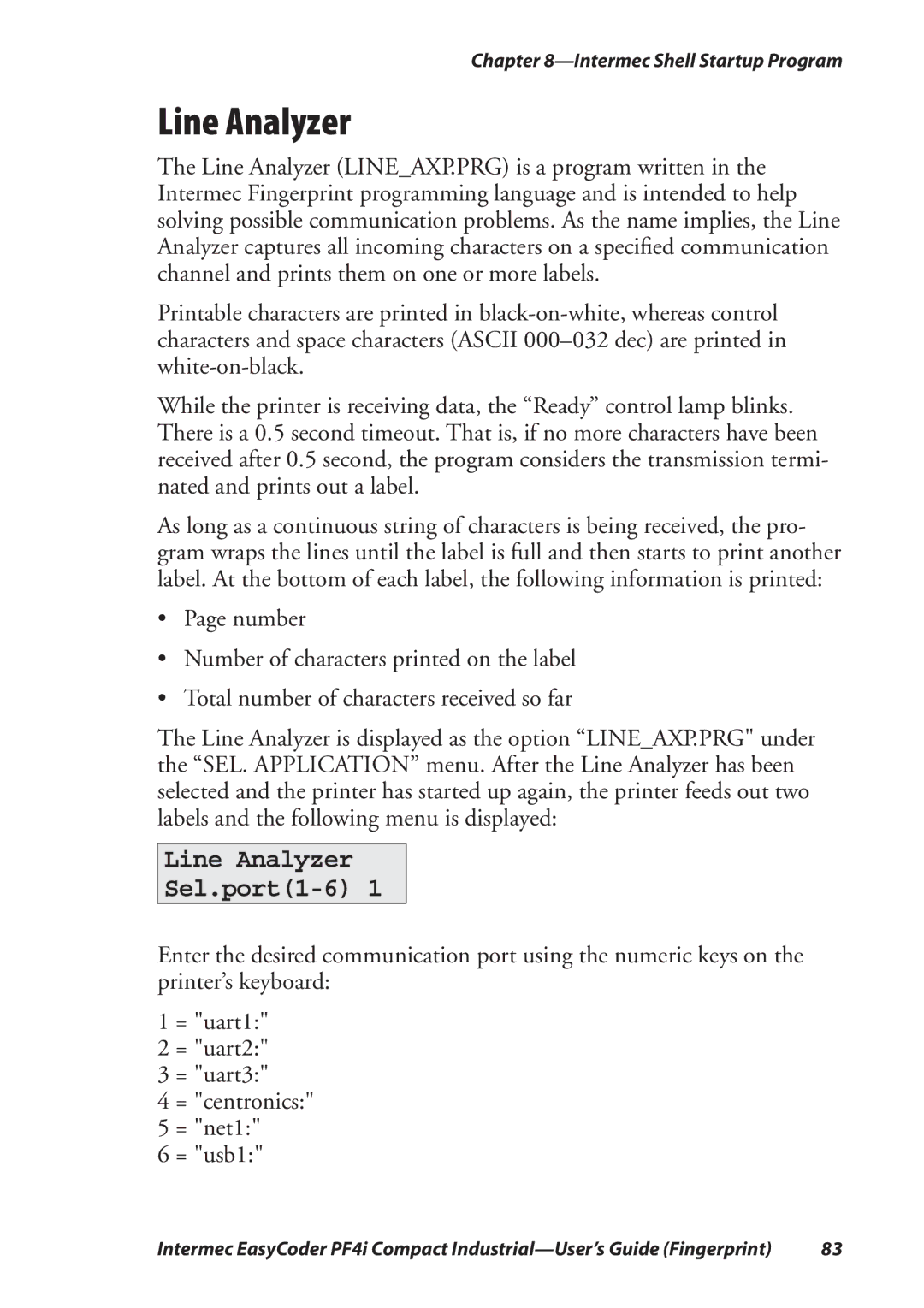 Intermec PF4I manual Line Analyzer Sel.port1-6 