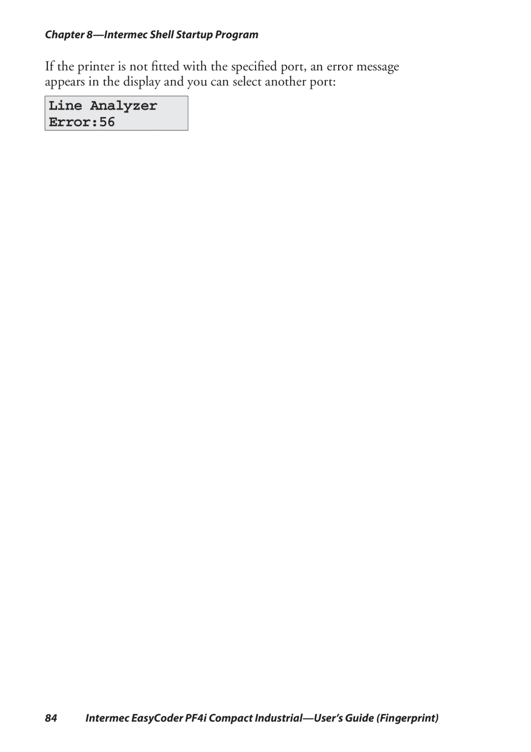 Intermec PF4I manual Line Analyzer Error56 