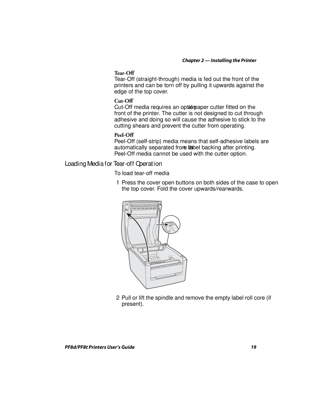 Intermec PF8T, PF8D manual Loading Media for Tear-off Operation, To load tear-off media 