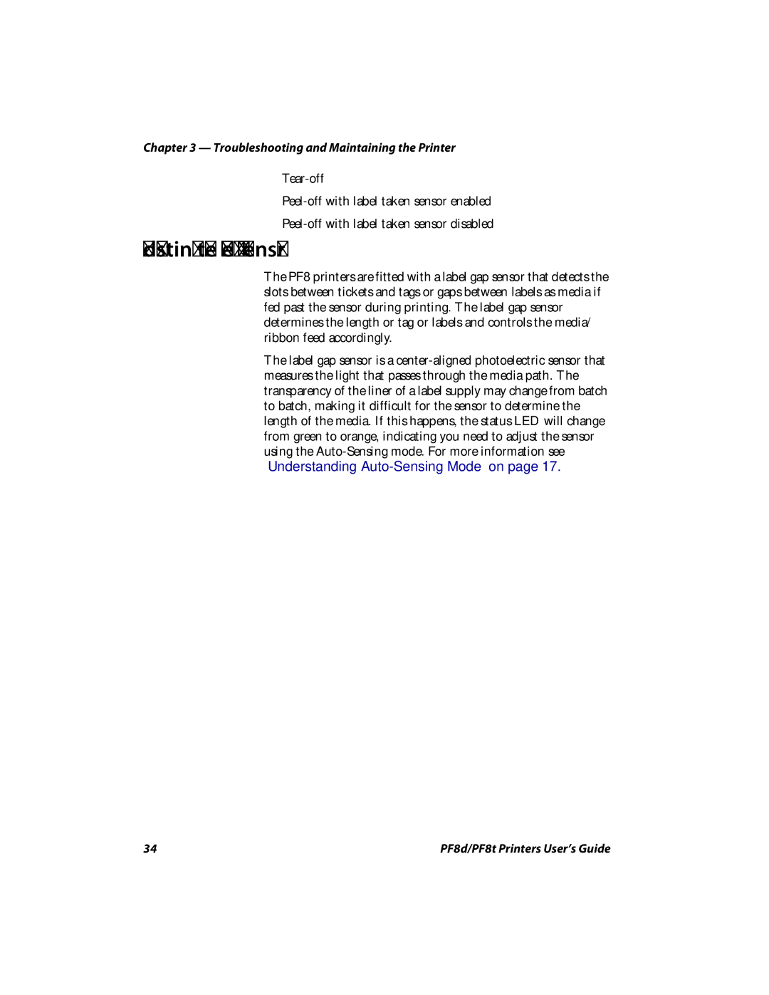 Intermec PF8D, PF8T manual Adjusting the Label Gap Sensor 