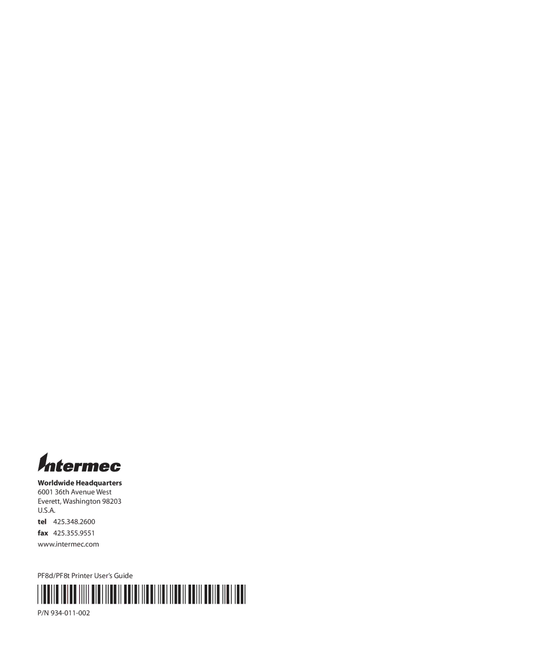 Intermec PF8T, PF8D manual 934-011-002 