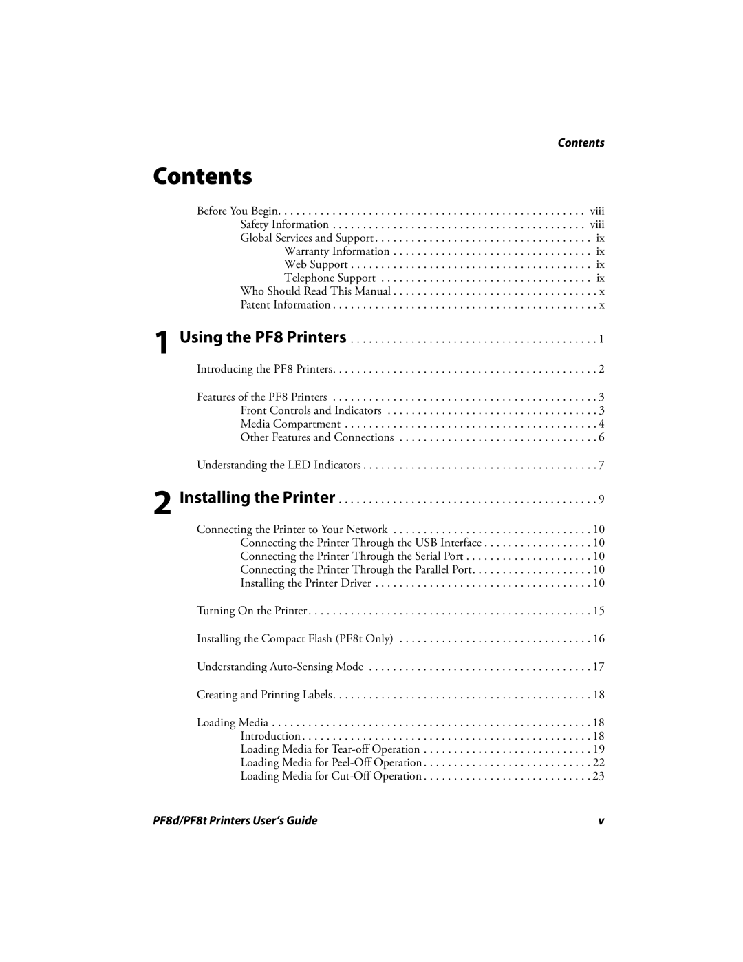 Intermec PF8T, PF8D manual Contents 