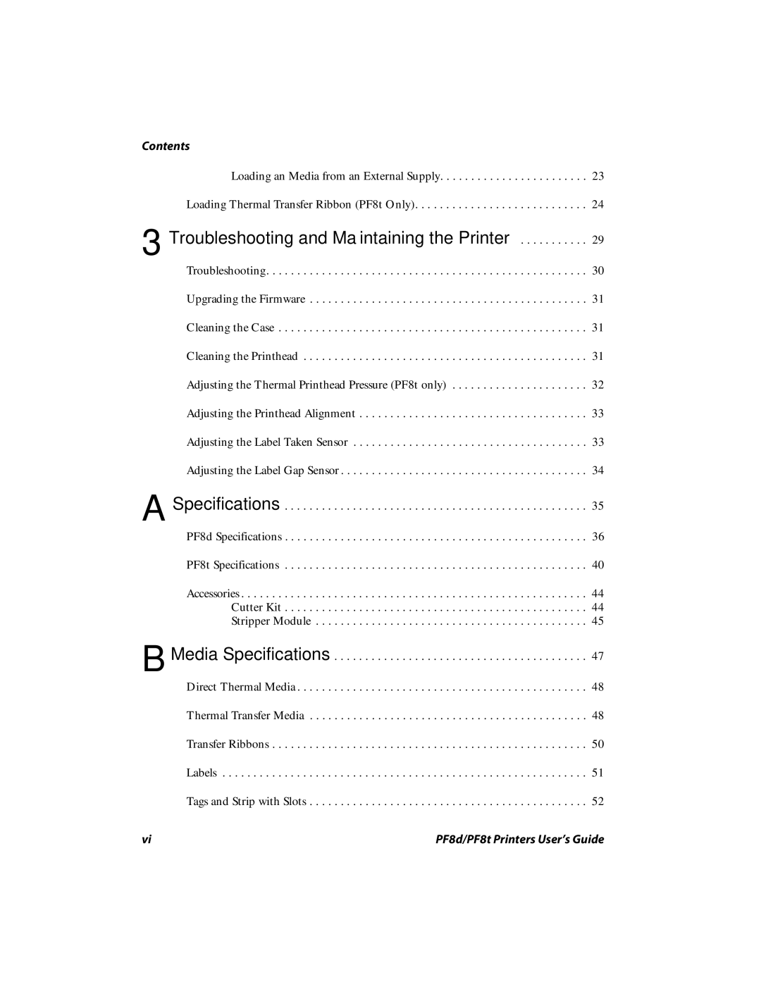 Intermec PF8D, PF8T manual Troubleshooting and Maintaining the Printer 