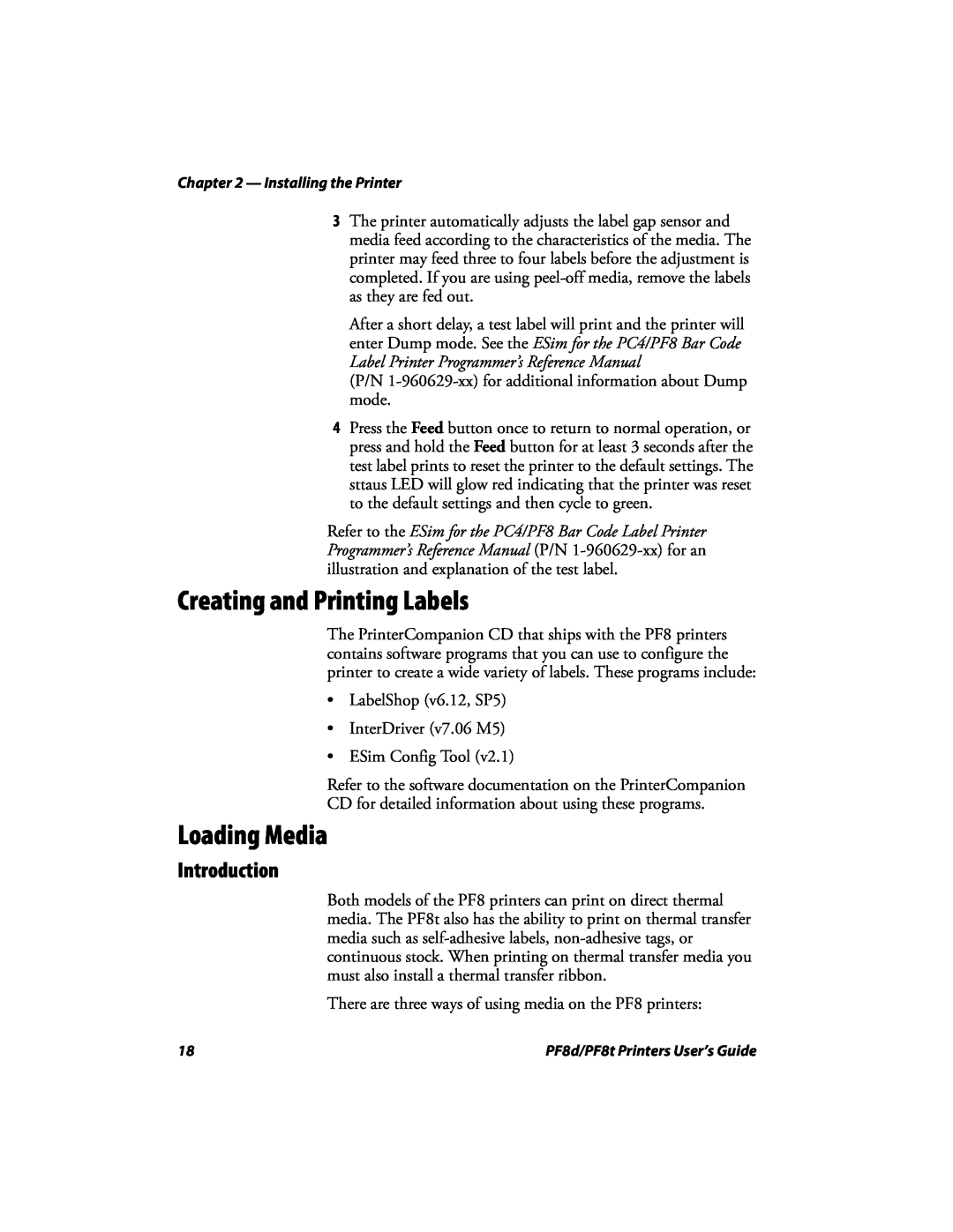 Intermec PF8D, PF8T manual Creating and Printing Labels, Loading Media, Introduction 