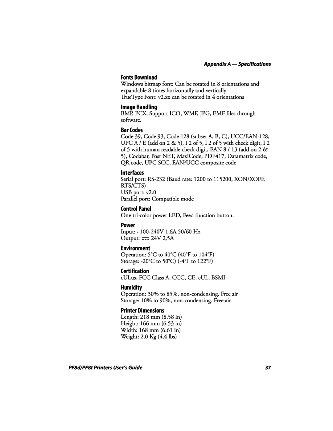Intermec PF8T, PF8D manual Fonts Download 