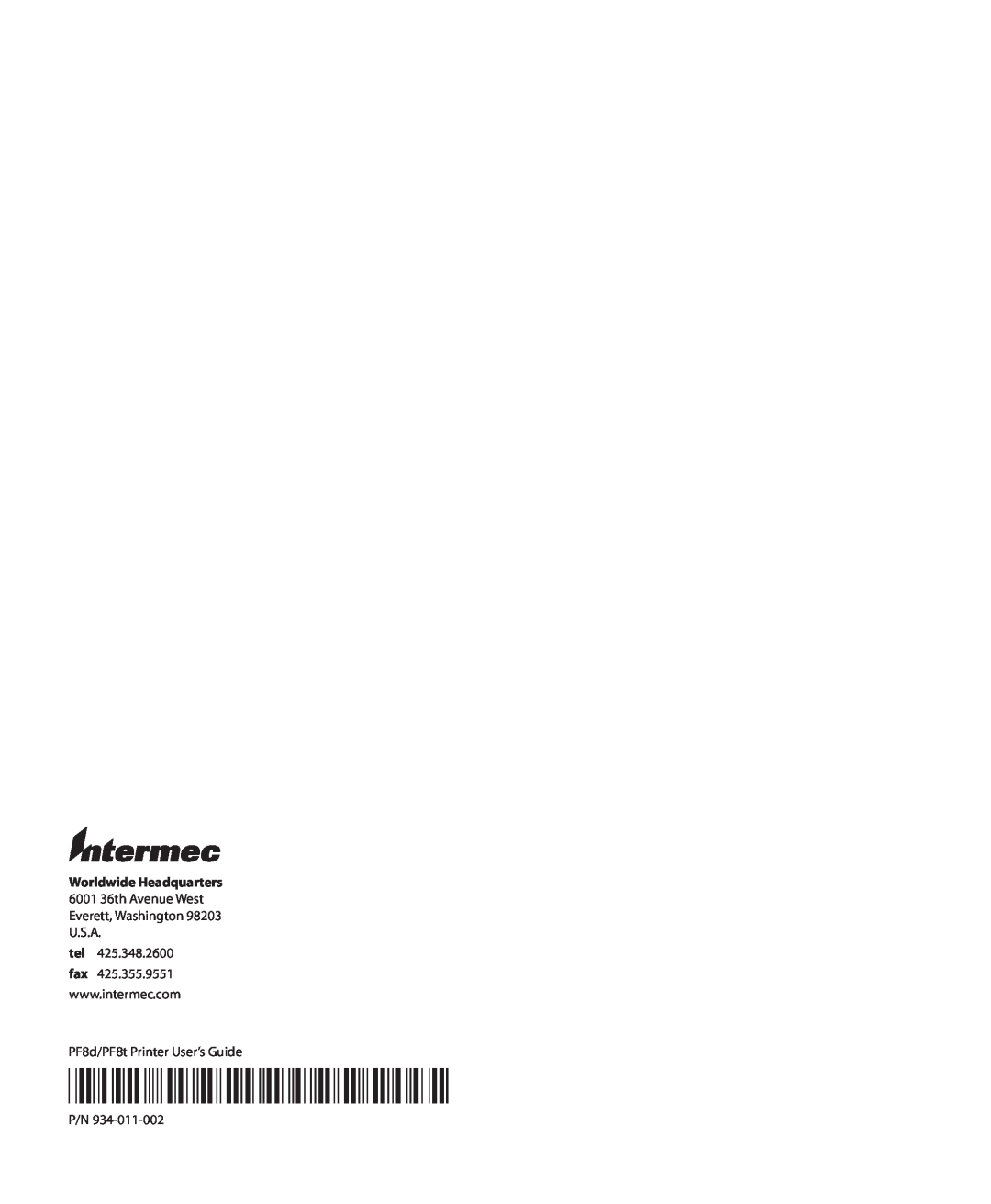 Intermec PF8T, PF8D manual 934-011-002, PF8d/PF8t Printer User’s Guide 