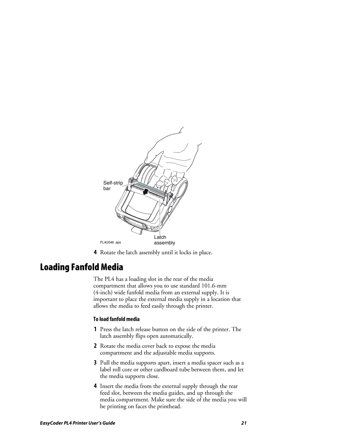 Intermec PL4 manual Loading Fanfold Media, To load fanfold media 