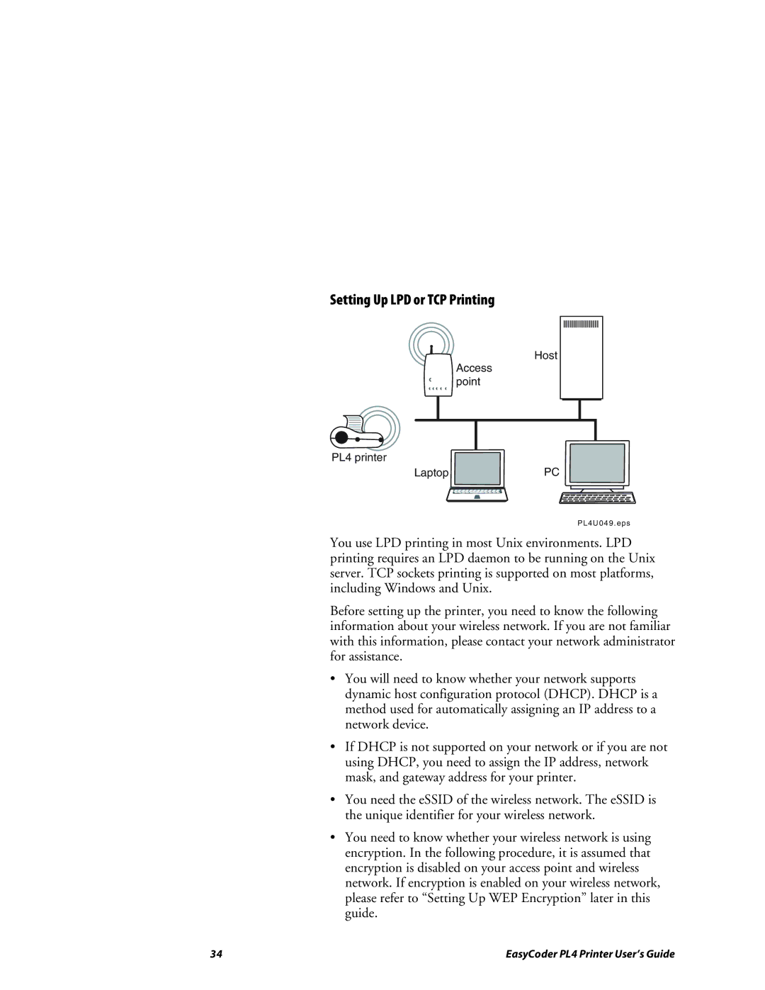 Intermec PL4 manual Setting Up LPD or TCP Printing 