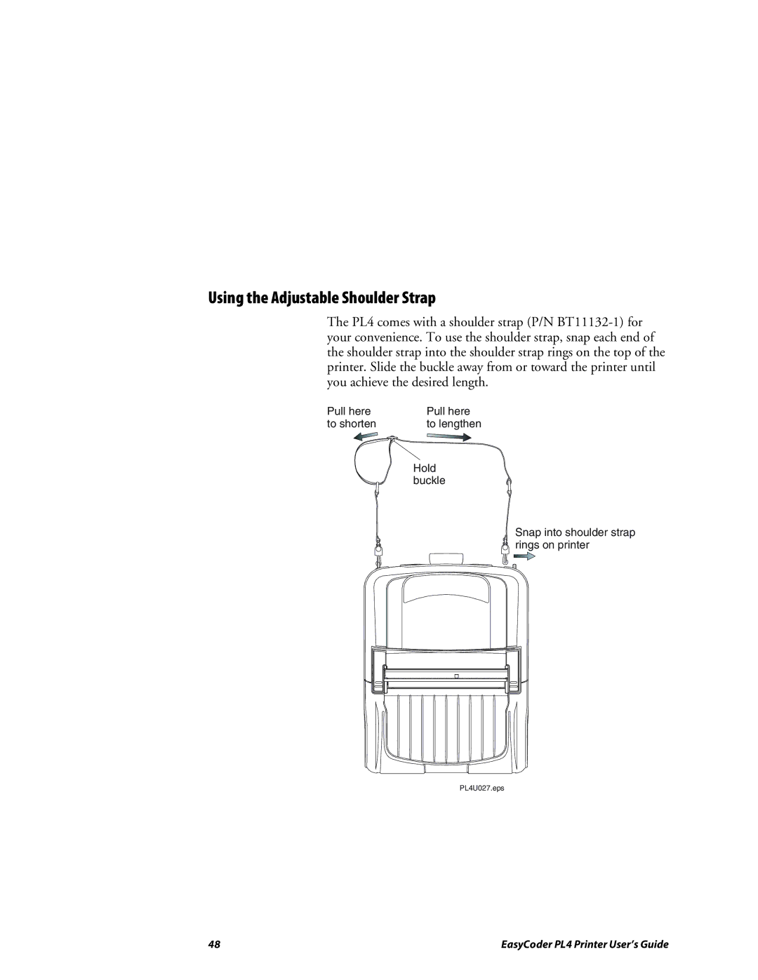 Intermec PL4 manual Using the Adjustable Shoulder Strap 