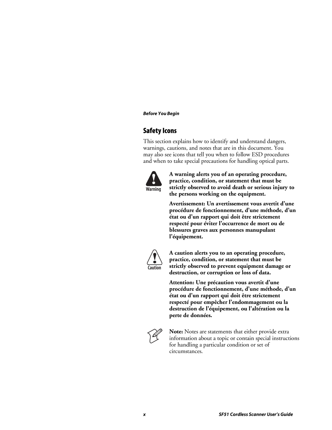 Intermec SF51 manual Safety Icons 