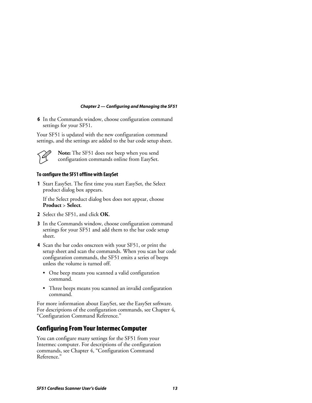 Intermec manual Configuring From Your Intermec Computer, To configure the SF51 offline with EasySet 