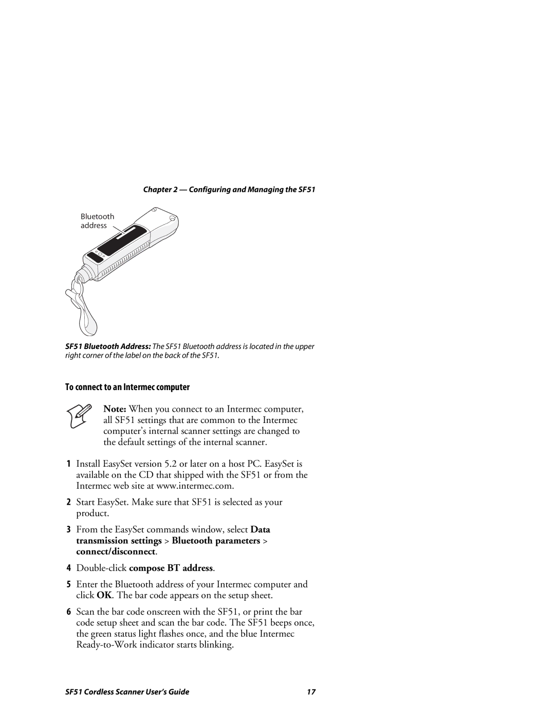 Intermec SF51 manual To connect to an Intermec computer, Double-clickcompose BT address 