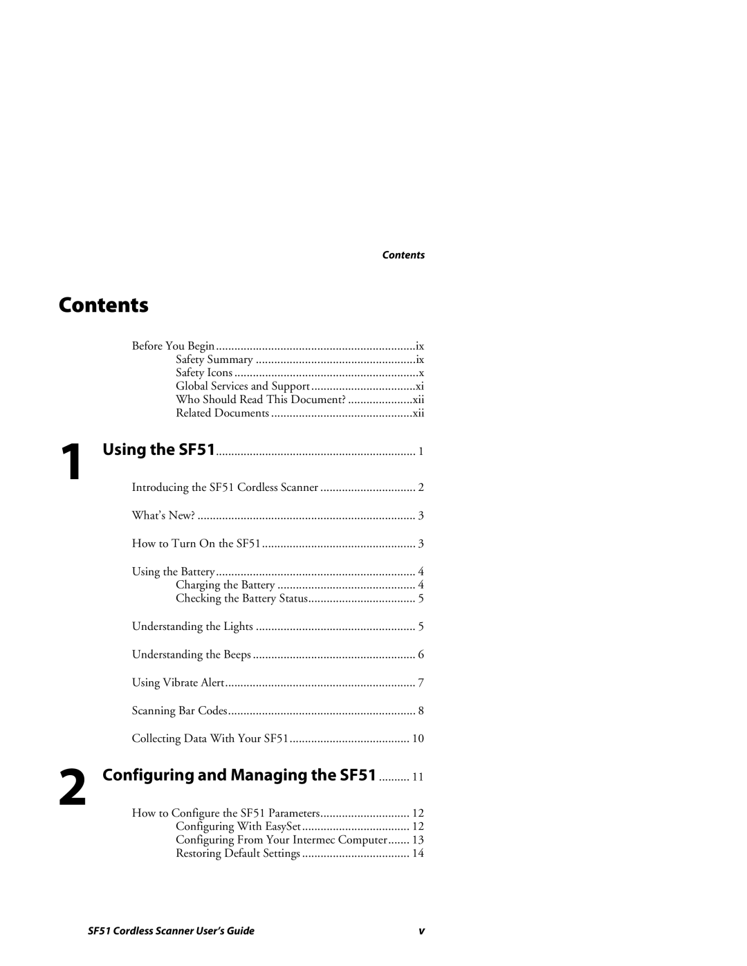 Intermec SF51 manual Contents 