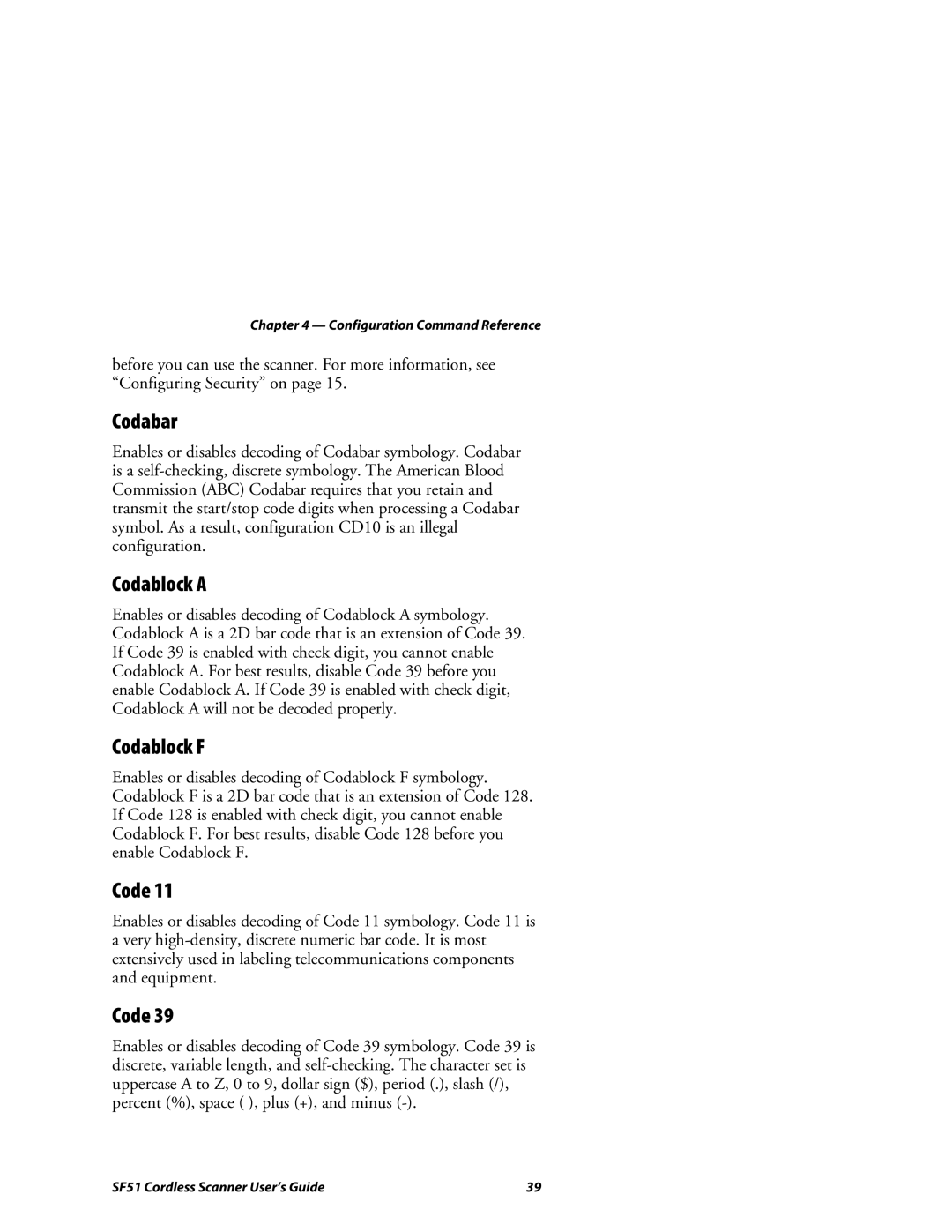 Intermec SF51 manual Codabar, Codablock a, Codablock F, Code 